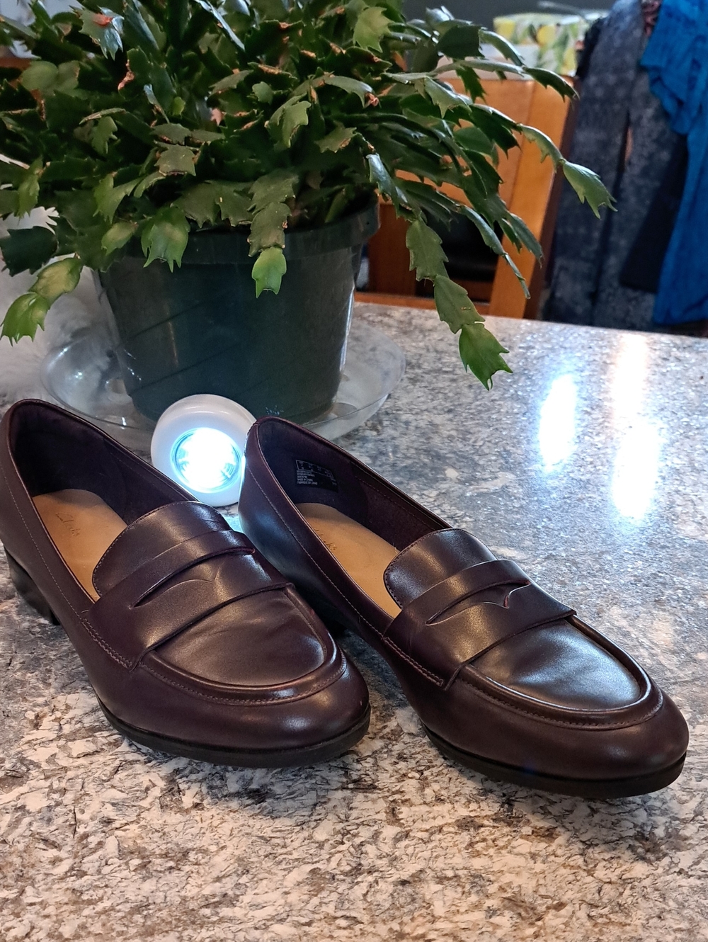 Clarks Black Leather Slip-On Loafers.